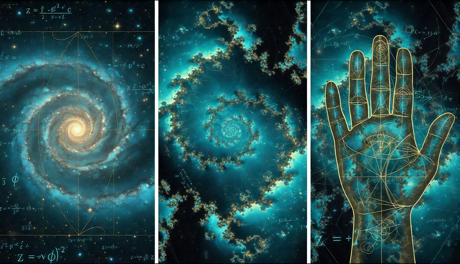 p. 8: a spiral galaxy, a fractal and a hand, the same design