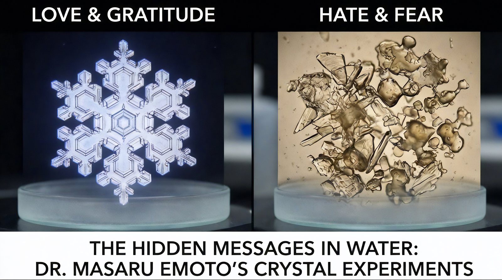 p. 26: Dr Masaru Emoto water crystals, love and hate