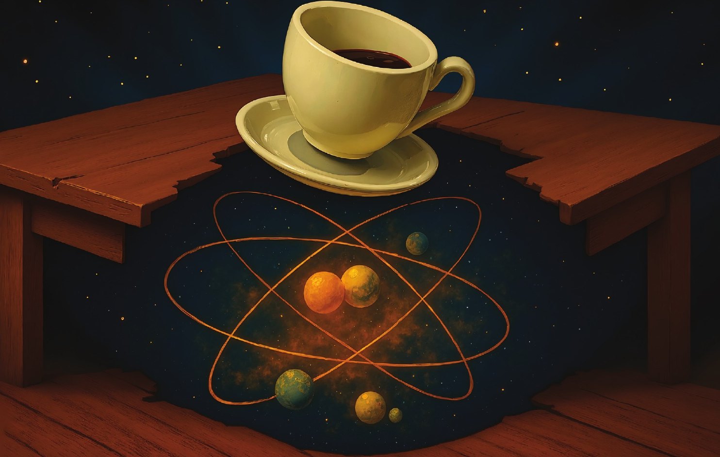 p. 165: a coffee cup on a table of empty space